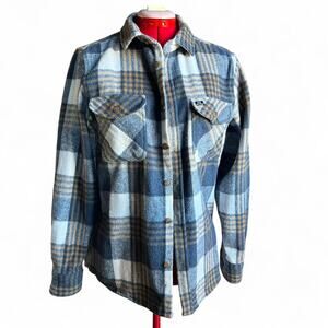 Quiet Storm Surf Shop Blue & Tan Plaid Wool Flannel Jacket
